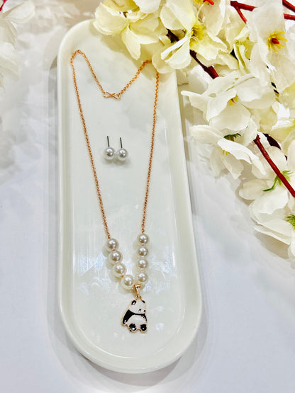 Pearls & Panda Pendant Necklace