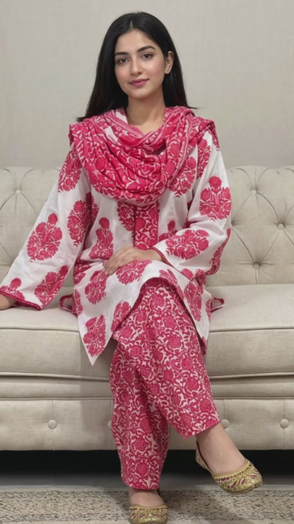 Rosewood Bloom Cotton Farshi Salwar Suit Set