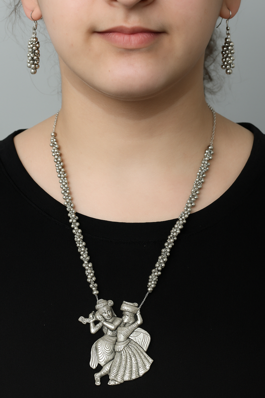 Radha Krishna Oxidized Necklace Set