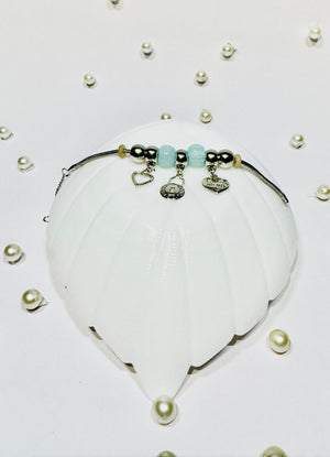 Stainless Steel Charm Bracelet with Sky Blue Beads