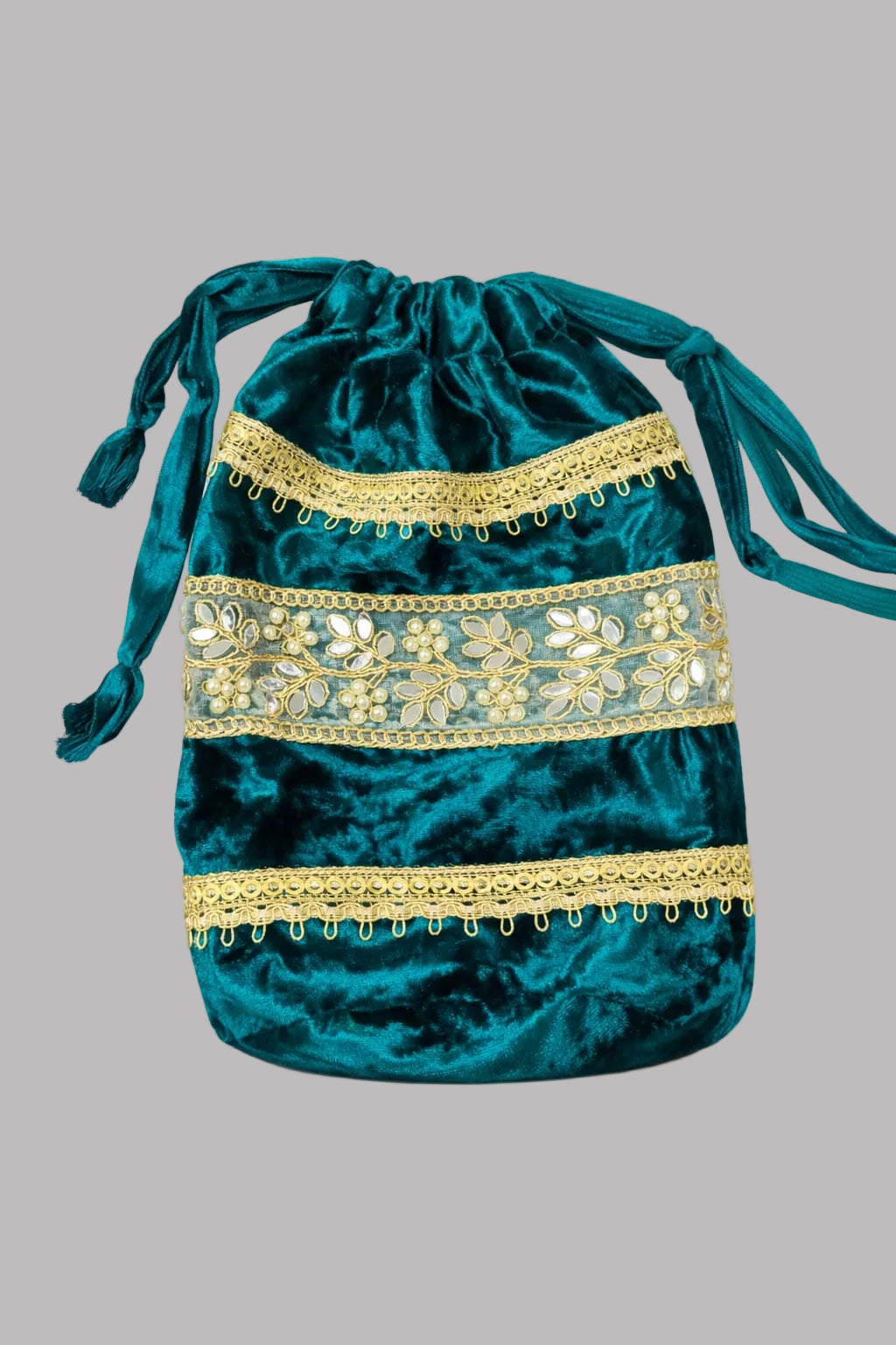 Ice Velvet A Line Kurta Set with Potli - Teal Blue