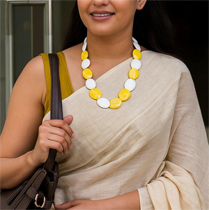 Yellow White Overlapped Chemical Beads Necklace